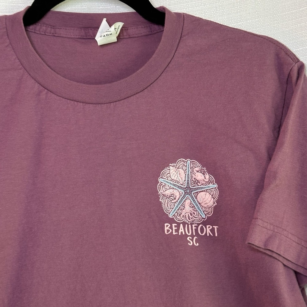 Beaufort SC Graphic T-Shirt Purple Tultex 100% Cotton Medium Coastal Starfish - Picture 2 of 8